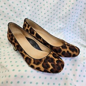 Nurture Shoes Womens Sz 5.5 Bryatwo Leopard Bovine Calf Hair Mid Heel Pumps Tan